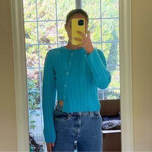 ASOS Collusion turquoise long sleeve knit with unique cut out detailing